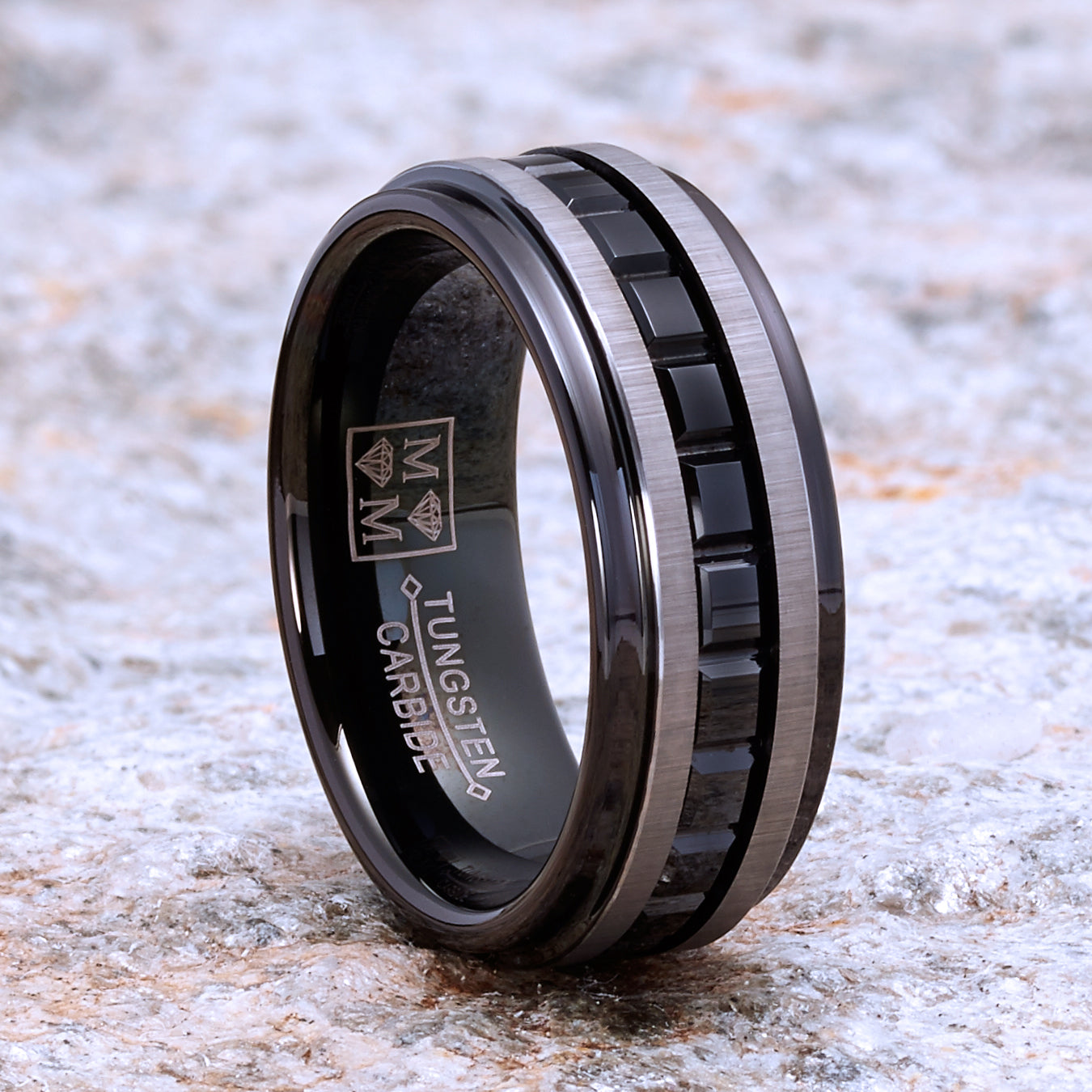Men's Two-Tone Eternity Tungsten Ring Wedding Band 8MM