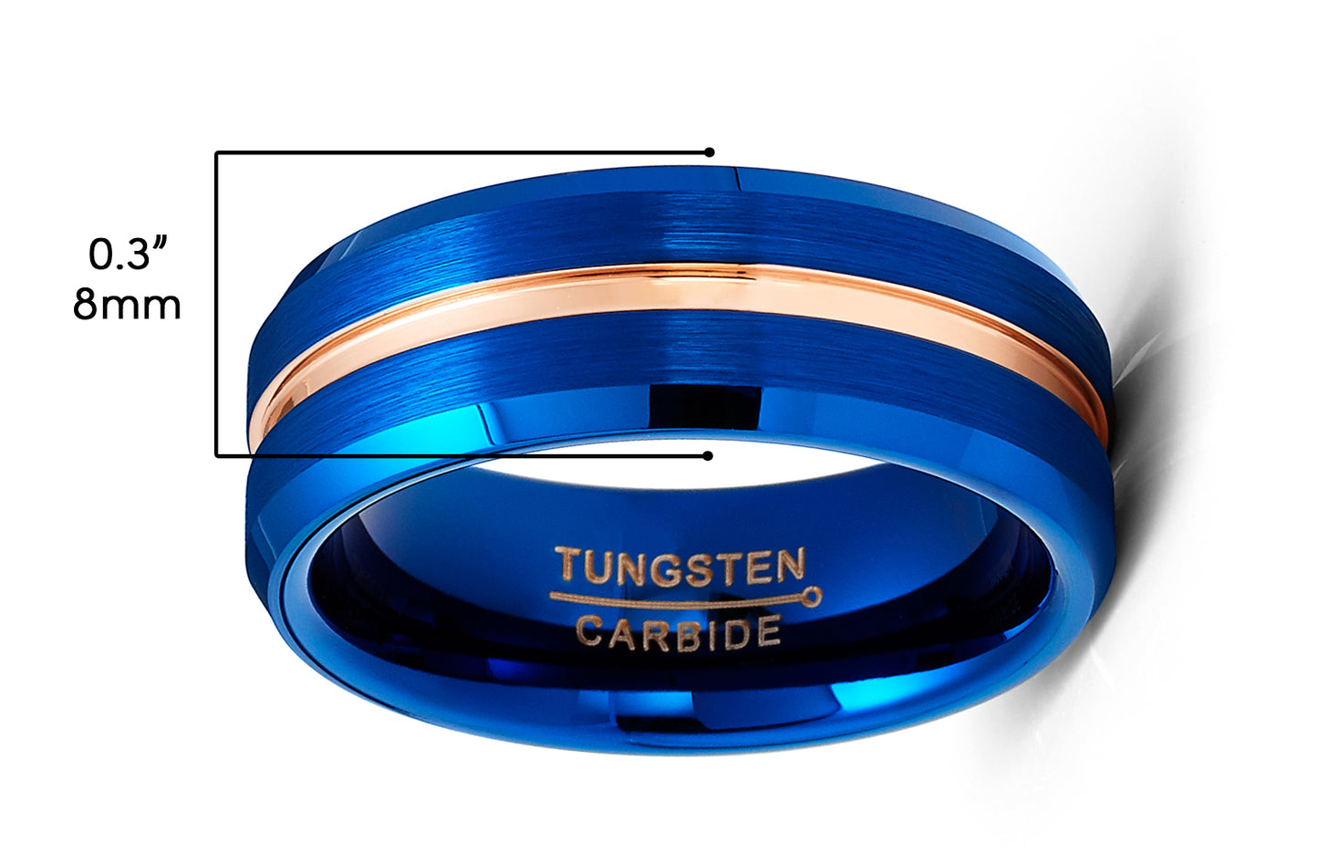 Mens Blue Tungsten Carbide Ring Rosegold Grooved Wedding Band 8MM