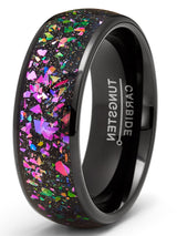 Mens Crushed Opal Abalone Tungsten Carbide Ring Wedding Band Black 8MM