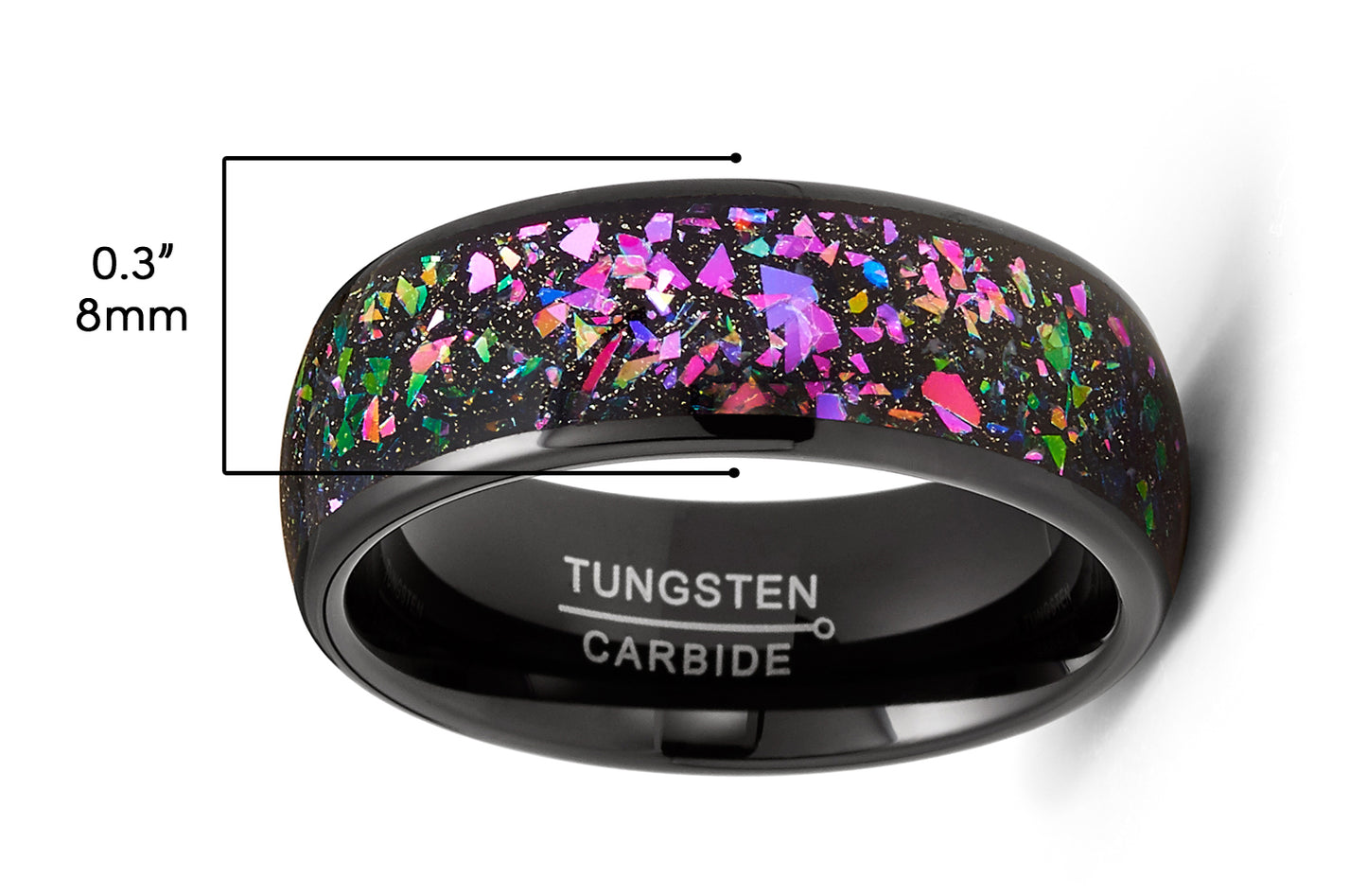 Mens Crushed Opal Abalone Tungsten Carbide Ring Wedding Band Black 8MM