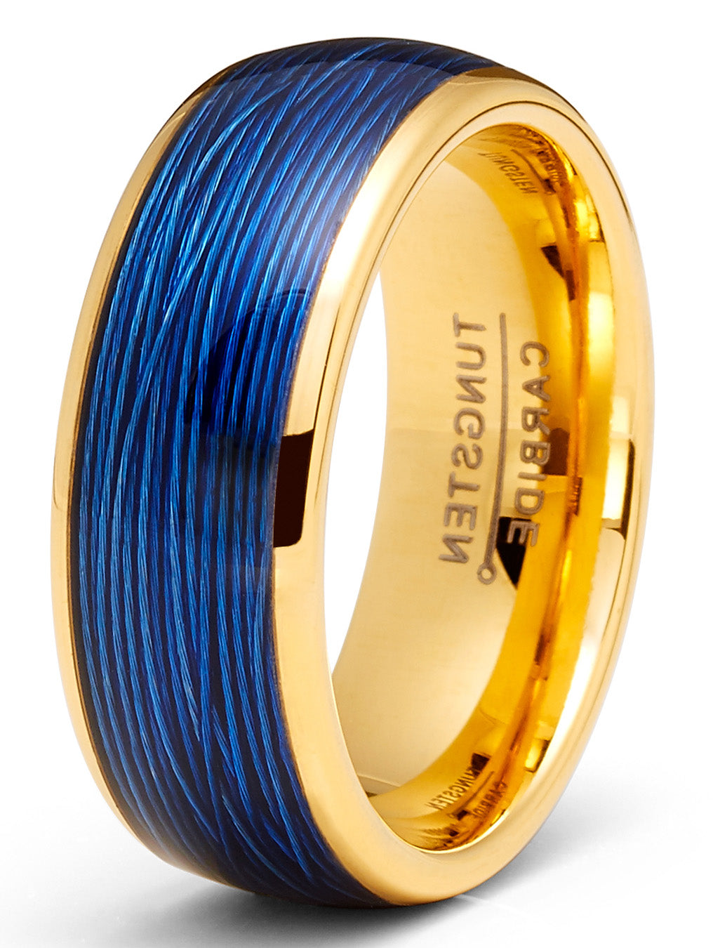 Mens Blue Cable Tungsten Carbide Ring Goldtone Wedding Band Comfort-Fit 8MM