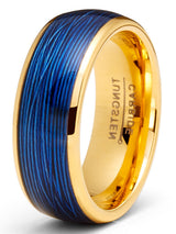 Mens Blue Cable Tungsten Carbide Ring Goldtone Wedding Band Comfort-Fit 8MM