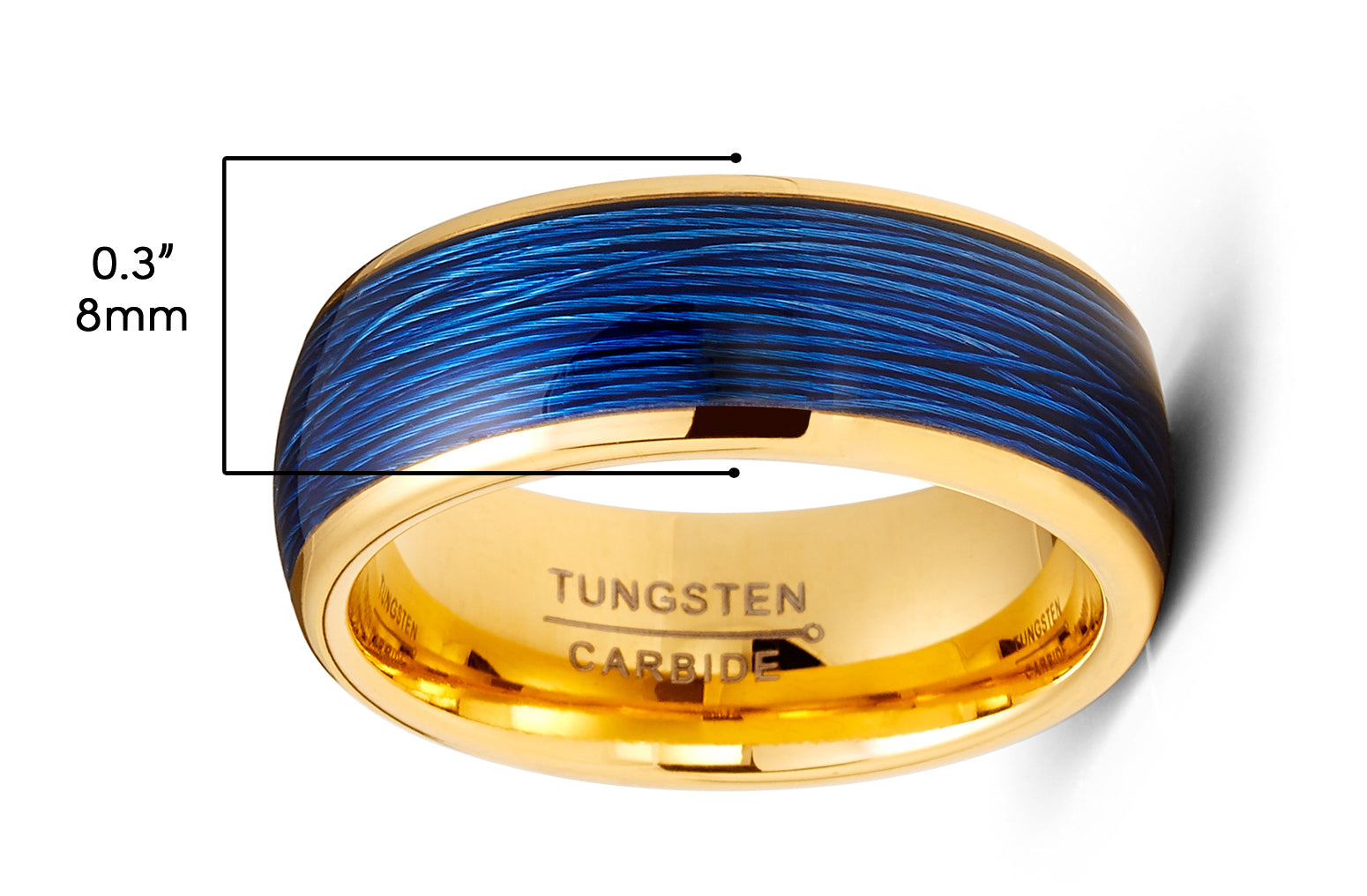Mens Blue Cable Tungsten Carbide Ring Goldtone Wedding Band Comfort-Fit 8MM