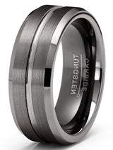 Mens Tungsten Carbide Ring Grooved Wedding Band Gunmetal Comfort-Fit 8MM