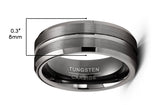 Mens Tungsten Carbide Ring Grooved Wedding Band Gunmetal Comfort-Fit 8MM