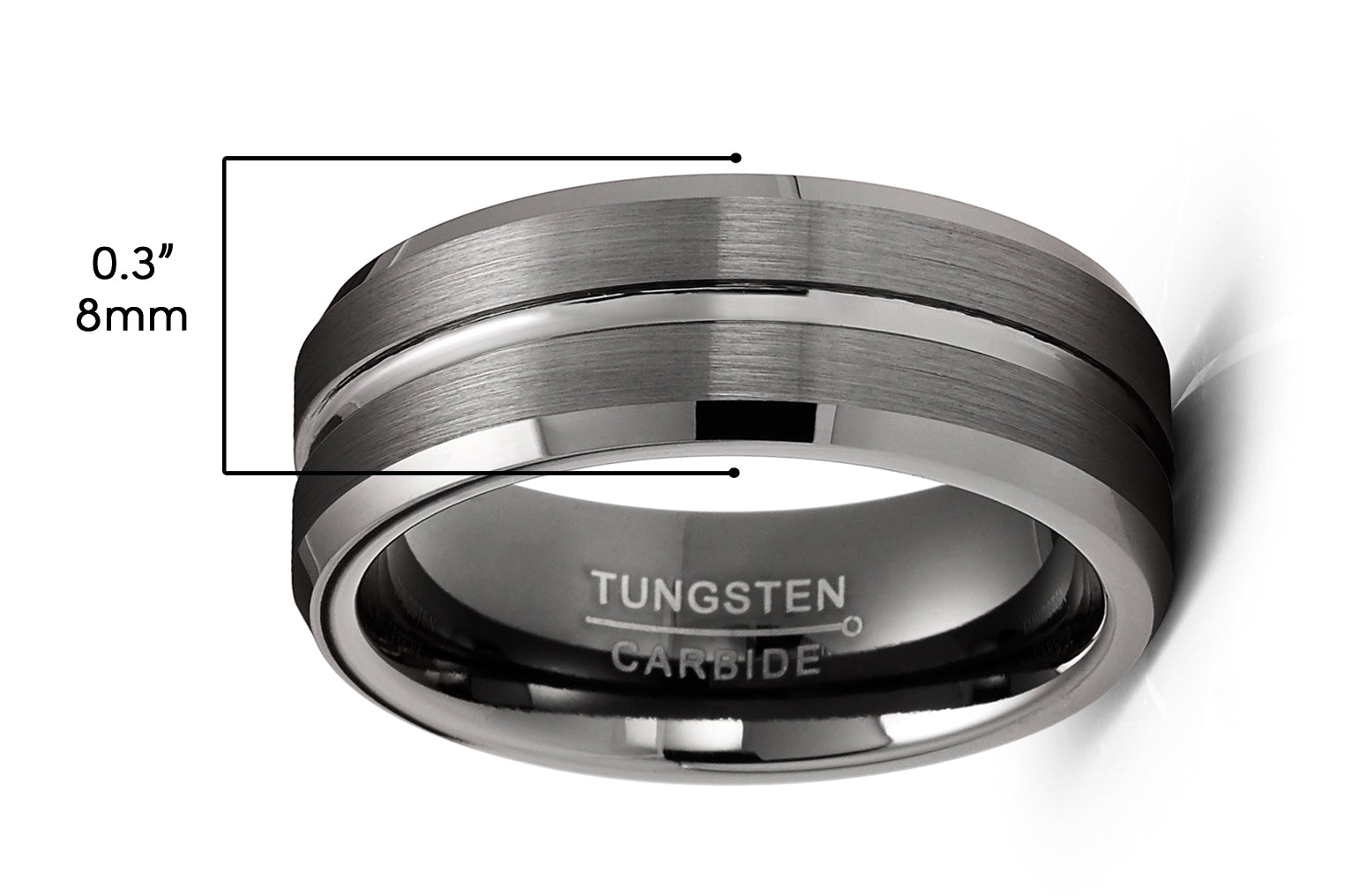 Mens Tungsten Carbide Ring Grooved Wedding Band Gunmetal Comfort-Fit 8MM