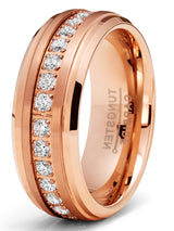 Rosegold-tone Tungsten Eternity Ring Wedding Band Round CZ Comfort-Fit 8MM