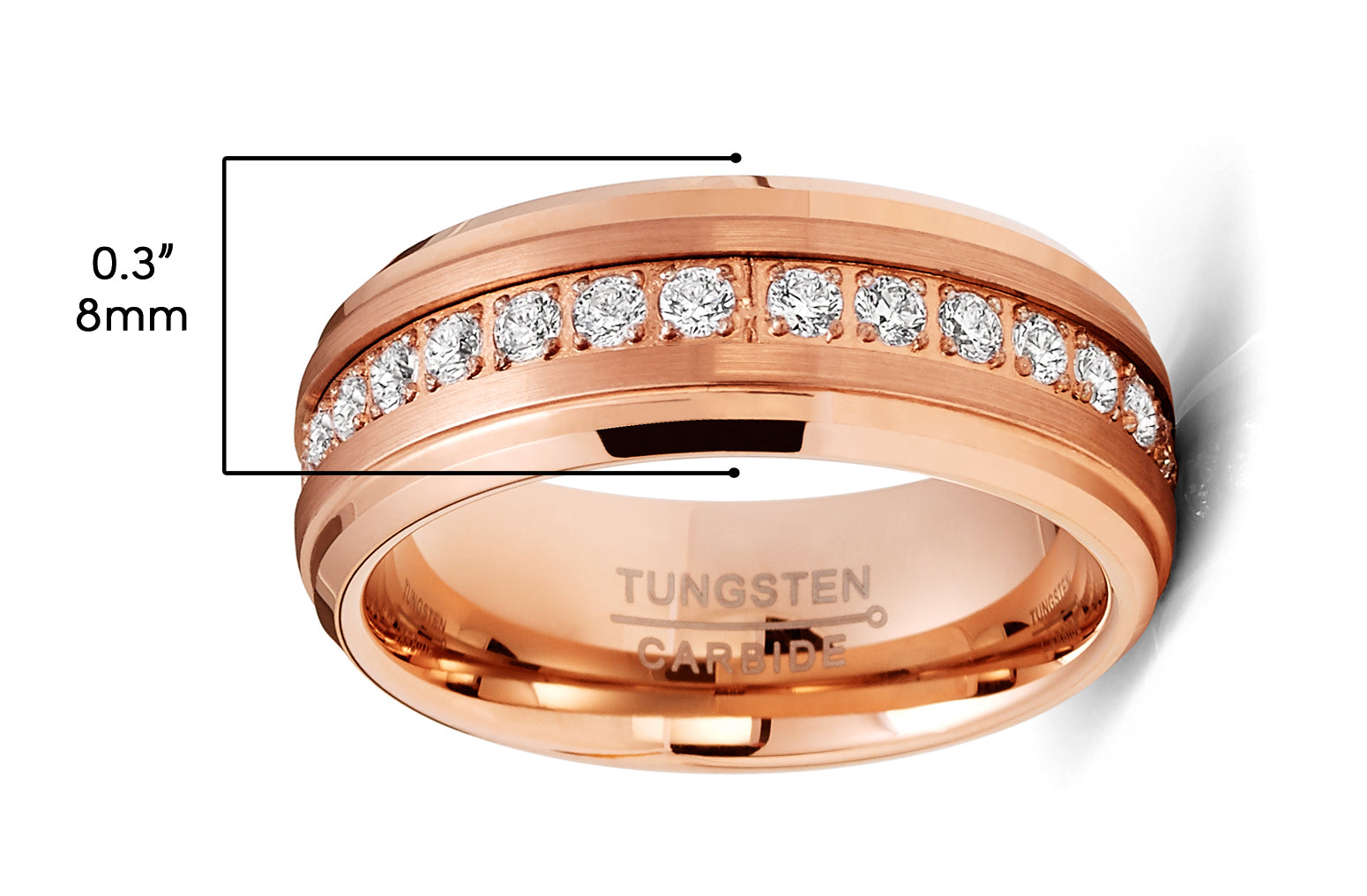 Rosegold-tone Tungsten Eternity Ring Wedding Band Round CZ Comfort-Fit 8MM