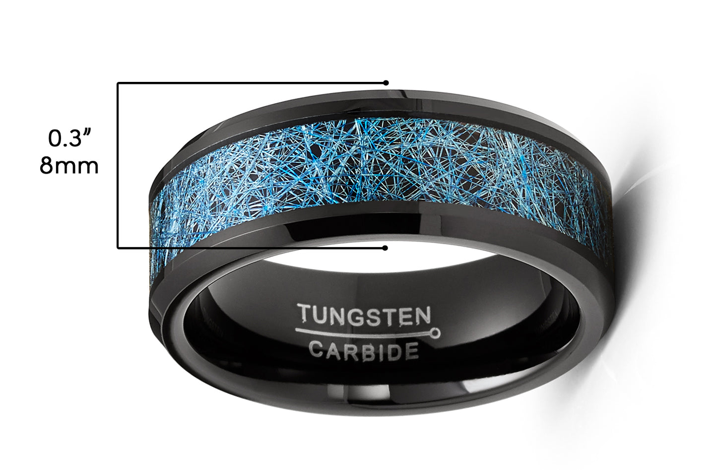 Mens Blue Silk Thread Tungsten Carbide Ring Black Wedding Band Comfort-Fit 8MM