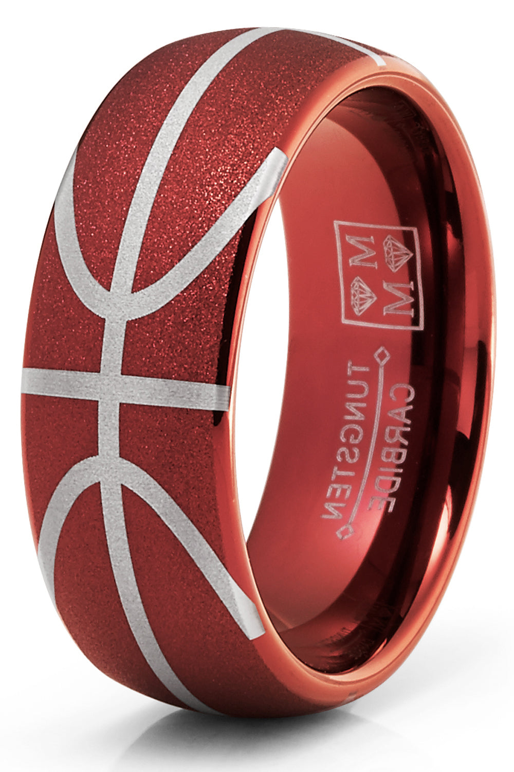 Men's Basketball Ring Band Tungsten Carbide Ball Sports Comfort-Fit 8MM