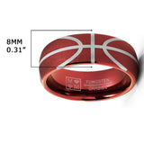 Men's Basketball Ring Band Tungsten Carbide Ball Sports Comfort-Fit 8MM