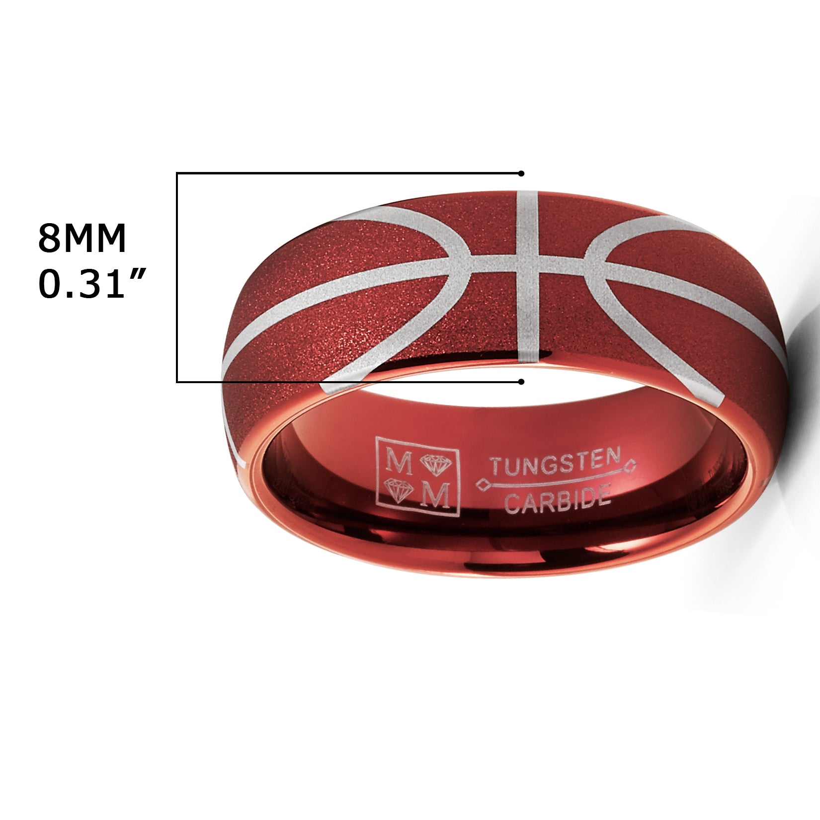 Men's Basketball Ring Band Tungsten Carbide Ball Sports Comfort-Fit 8MM