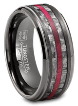 Mens Carbon Fiber Tungsten Carbide Ring Red Wood Wedding Band Gunmetal 8MM