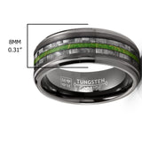 Mens Carbon Fiber Tungsten Carbide Ring Green Wood Wedding Band Gunmetal 8MM