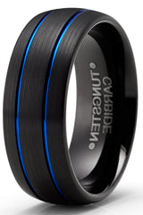 Men's Tungsten Dome Brushed Wedding Band Engagement Ring Black Blue 8MM Comfort-Fit