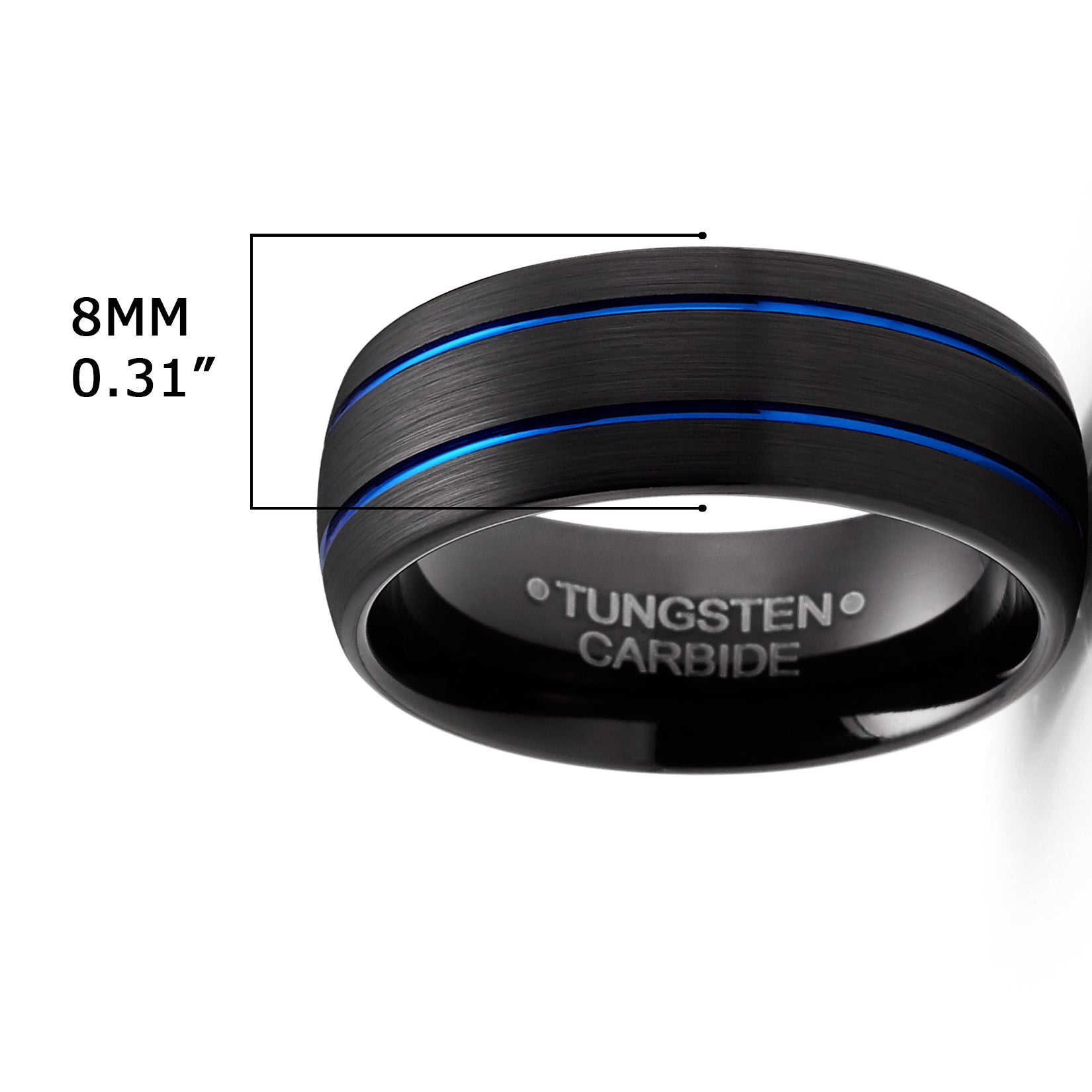 Men's Tungsten Dome Brushed Wedding Band Engagement Ring Black Blue 8MM Comfort-Fit