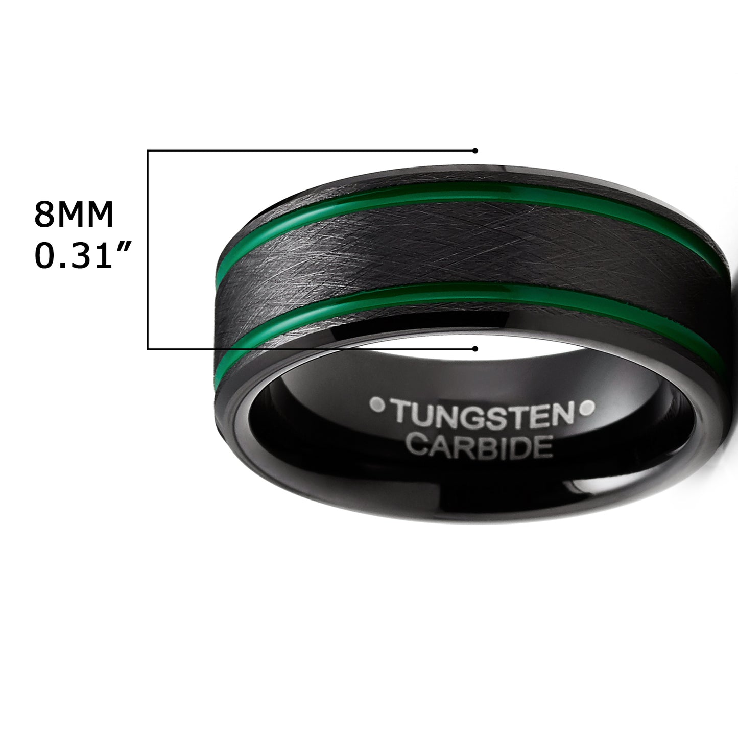 Men's Tungsten Black Brushed Wedding Band Engagement Ring Green 8MM Comfort-Fit