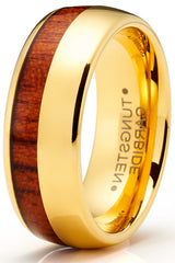 Men's Tungsten Wedding Band Engagement Ring Koa Wood Goldtone 8MM Comfort-Fit