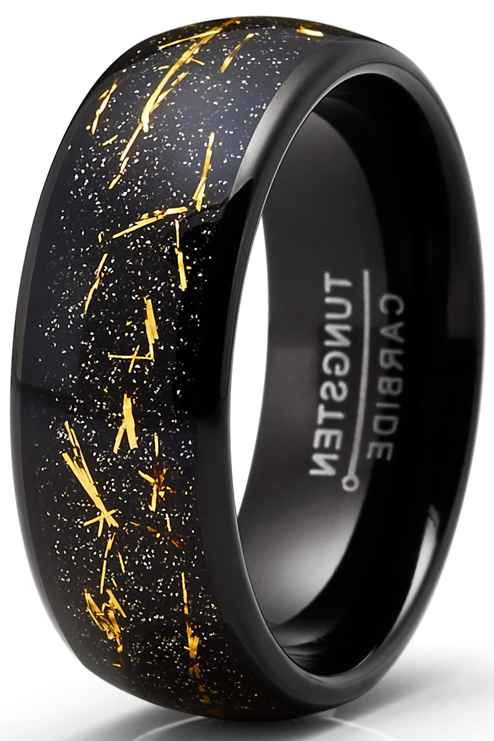 Men's Tungsten Wedding Band Engagement Ring Star Dust Gold Tone Metal Shavings 8MM