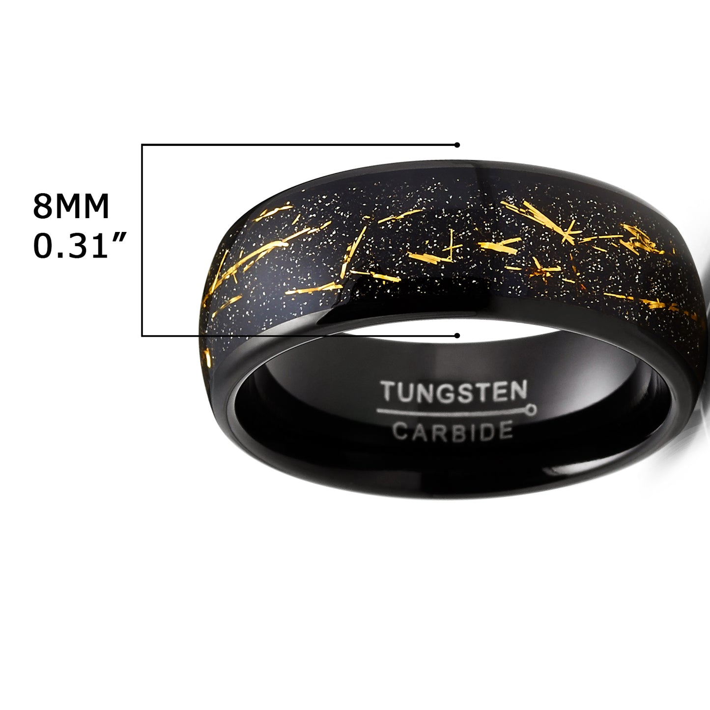 Men's Tungsten Wedding Band Engagement Ring Star Dust Gold Tone Metal Shavings 8MM
