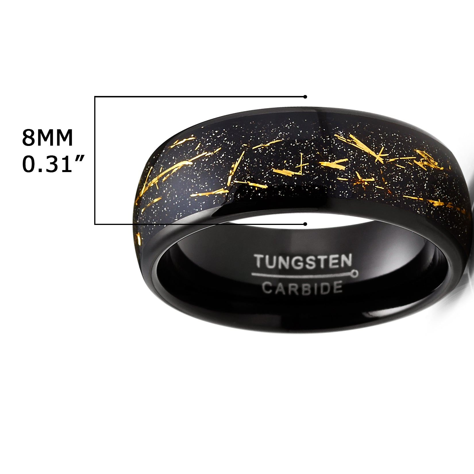 Men's Tungsten Wedding Band Engagement Ring Star Dust Gold Tone Metal Shavings 8MM