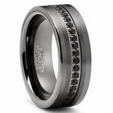 Men's Tungsten Wedding Band Eternity Ring Gunmetal Cubic Zirconia Comfort-Fit 8MM
