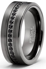 Men's Tungsten Wedding Band Eternity Ring Gunmetal Cubic Zirconia Comfort-Fit 8MM