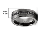 Men's Tungsten Wedding Band Eternity Ring Gunmetal Cubic Zirconia Comfort-Fit 8MM