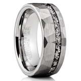 Men's Tungsten Carbide Ring Hammered Meteorite Wedding Band 8MM Silvertone Black