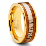 Tungsten Carbide Mens Wedding Band Whiskey Barrel Deer Antler Engagement Ring Goldtone