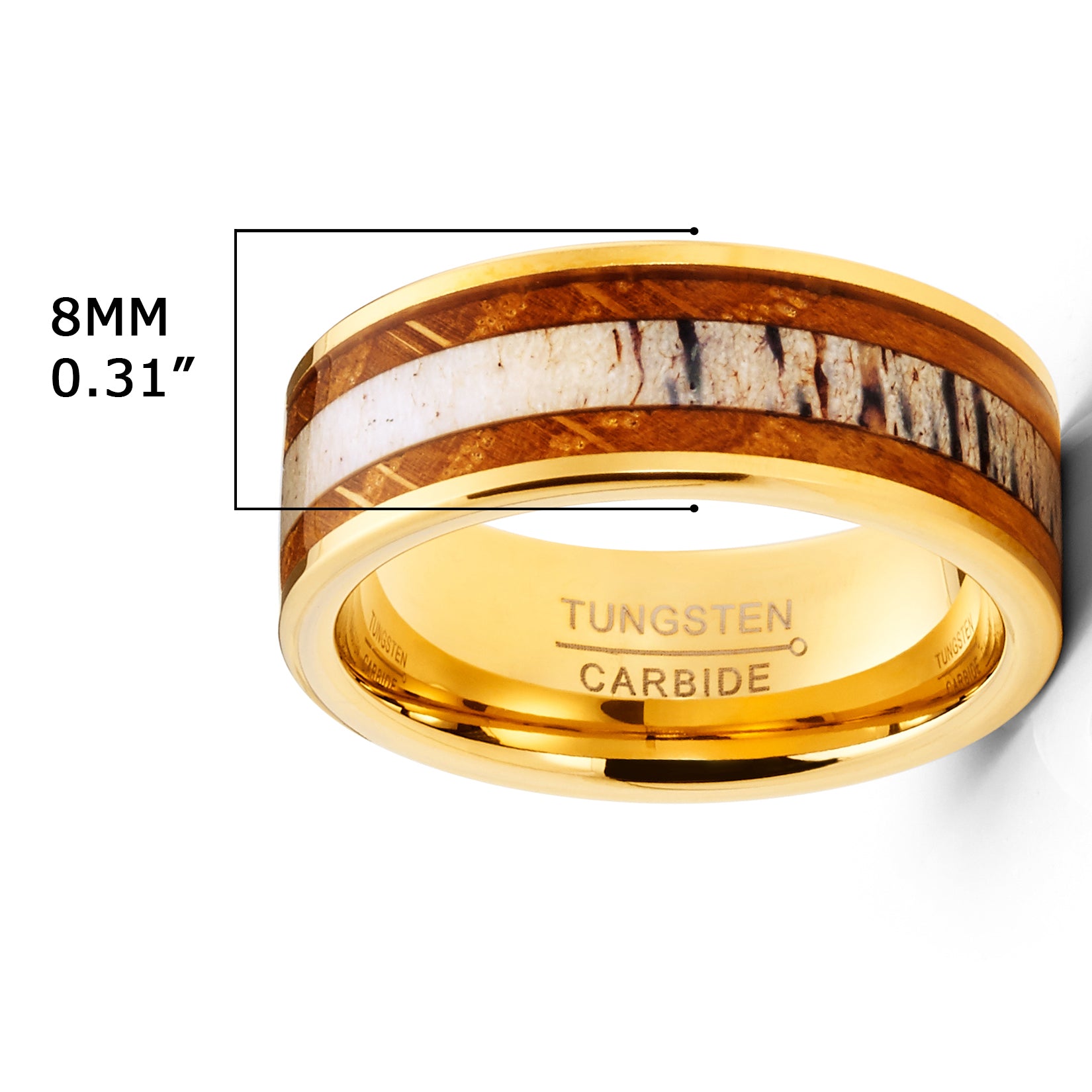 Tungsten Carbide Mens Wedding Band Whiskey Barrel Deer Antler Engagement Ring Goldtone