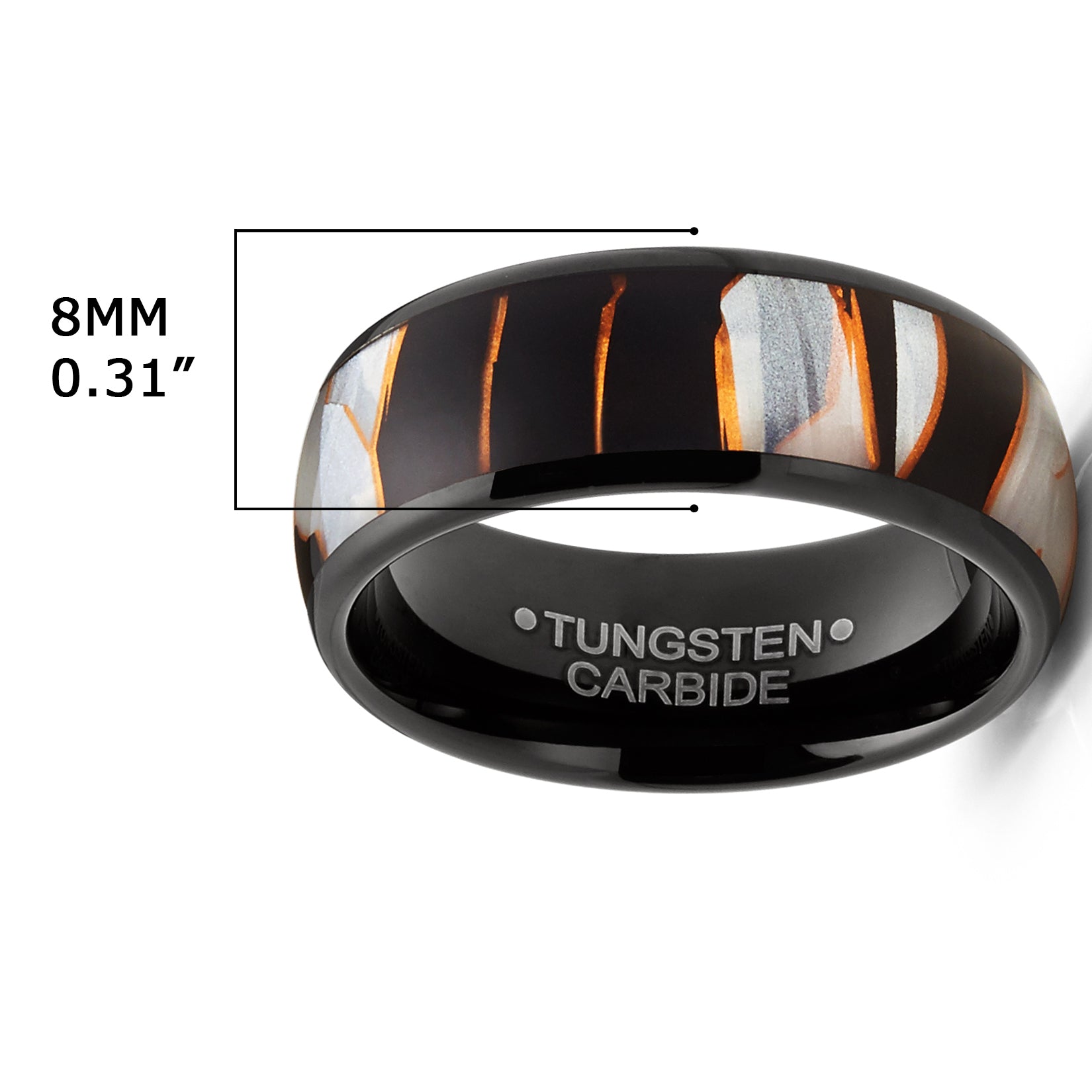 Tungsten Carbide Mens Wedding Band Resin Capiz Shell Engagement Ring Black