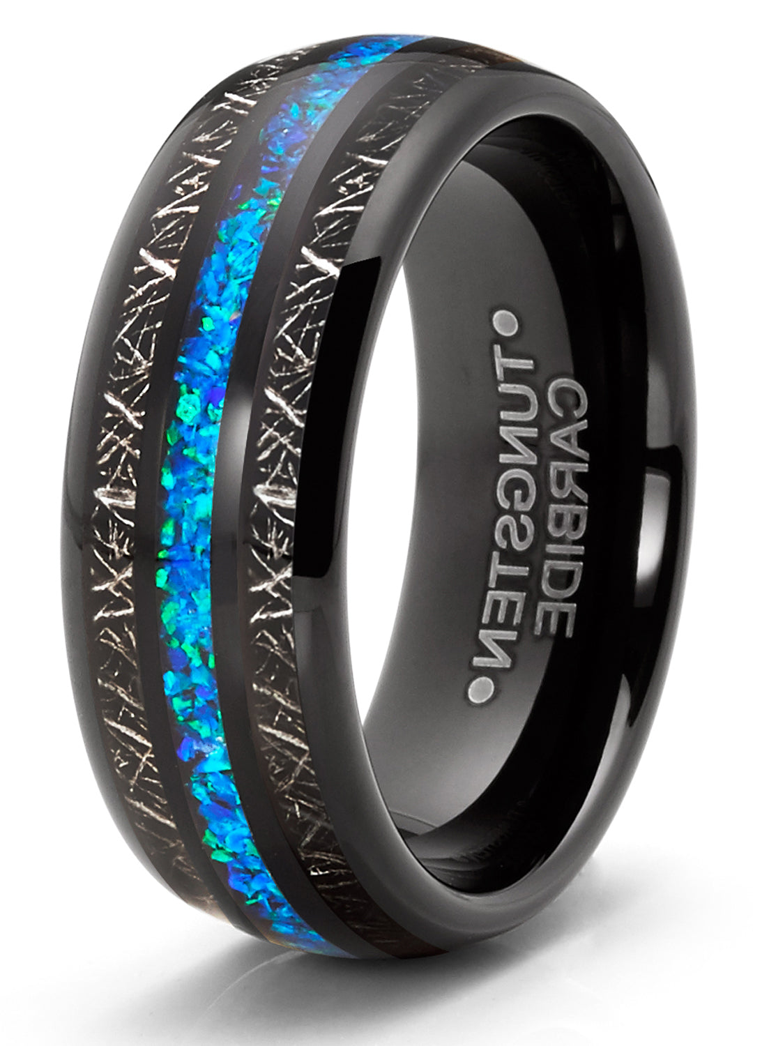 Tungsten Carbide Mens Wedding Band Blue Titanium Shaving Inlay Engagement Ring Black
