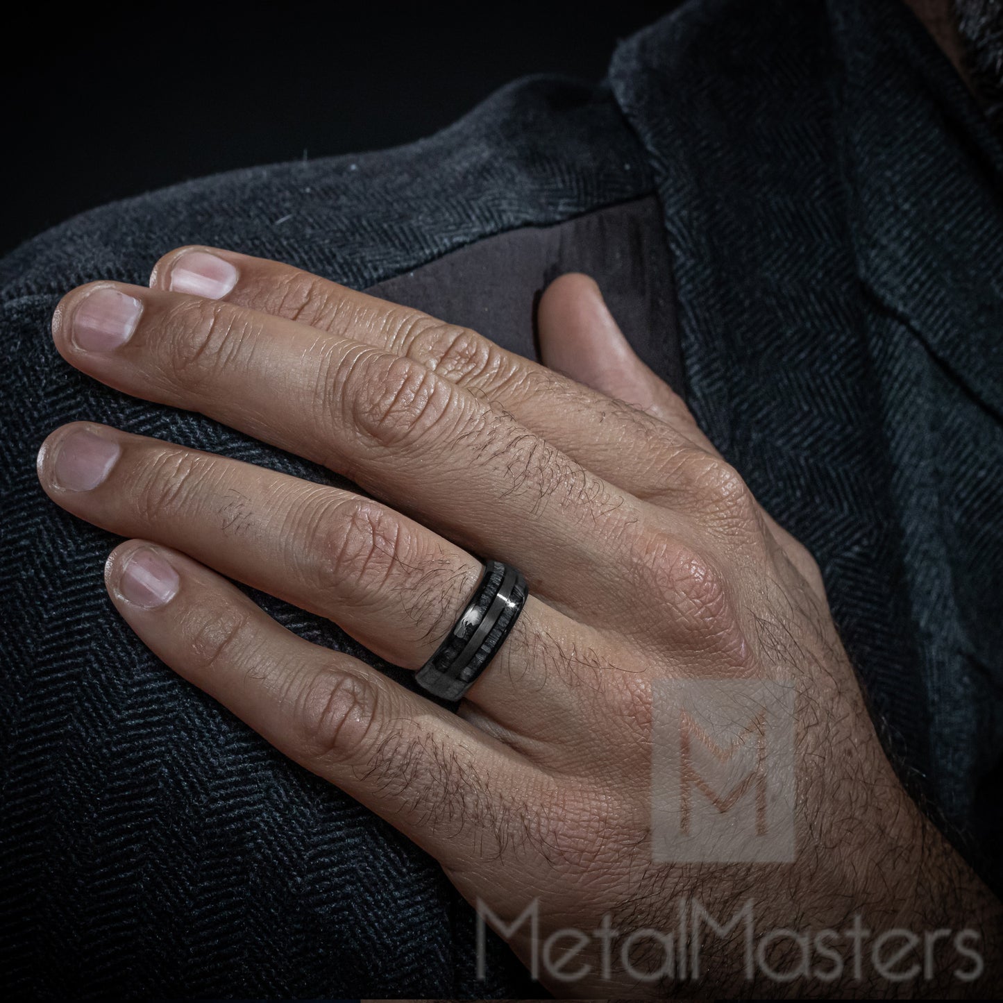 Men Tungsten Carbide Ring Dome Real Black Wood Inlay Wedding Band 8MMMM