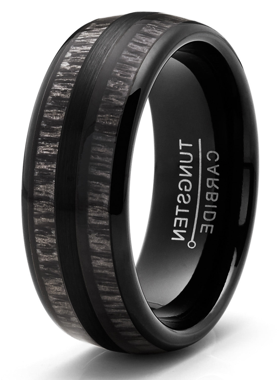Men Tungsten Carbide Ring Dome Real Black Wood Inlay Wedding Band 8MMMM