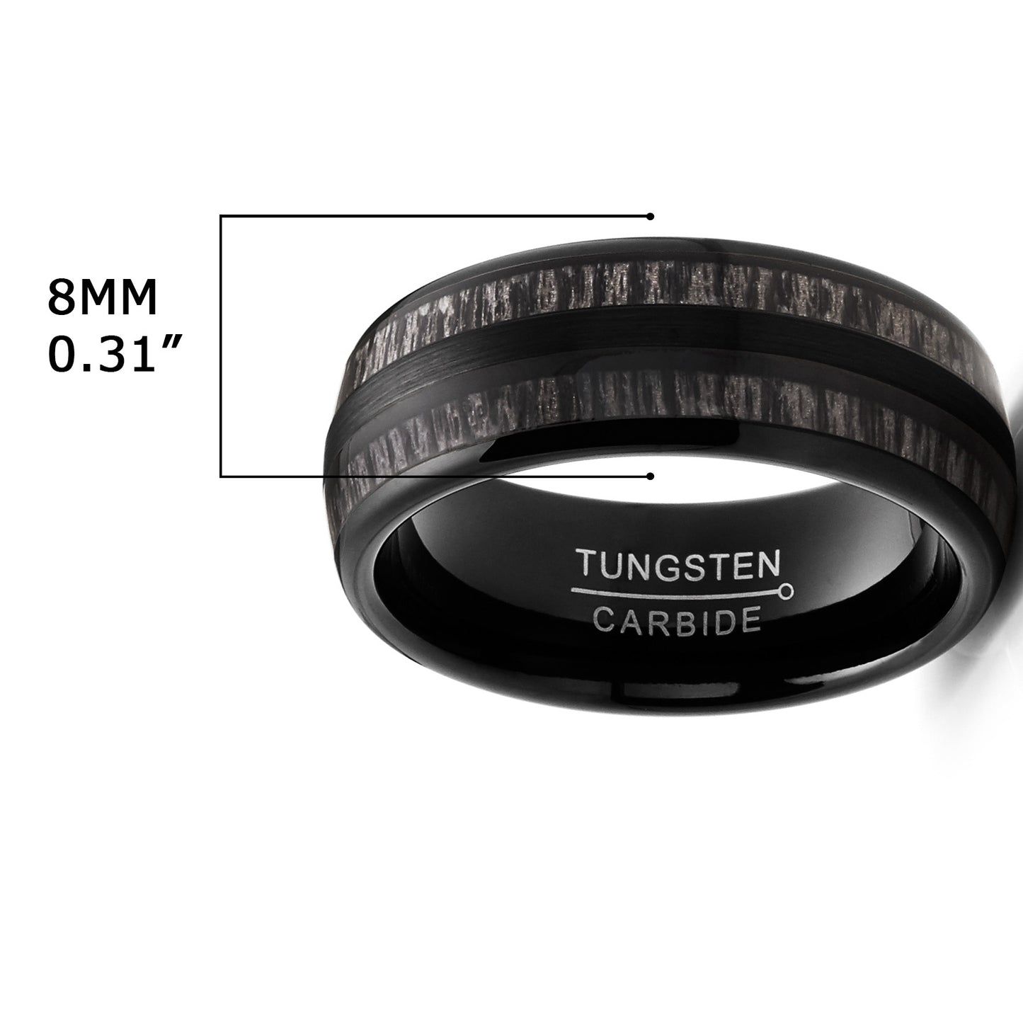 Men Tungsten Carbide Ring Dome Real Black Wood Inlay Wedding Band 8MMMM
