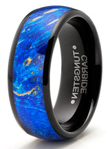 Men's Black Tungsten Ring Wedding Band Blue Wood Burl 8MM Comfort-Fit