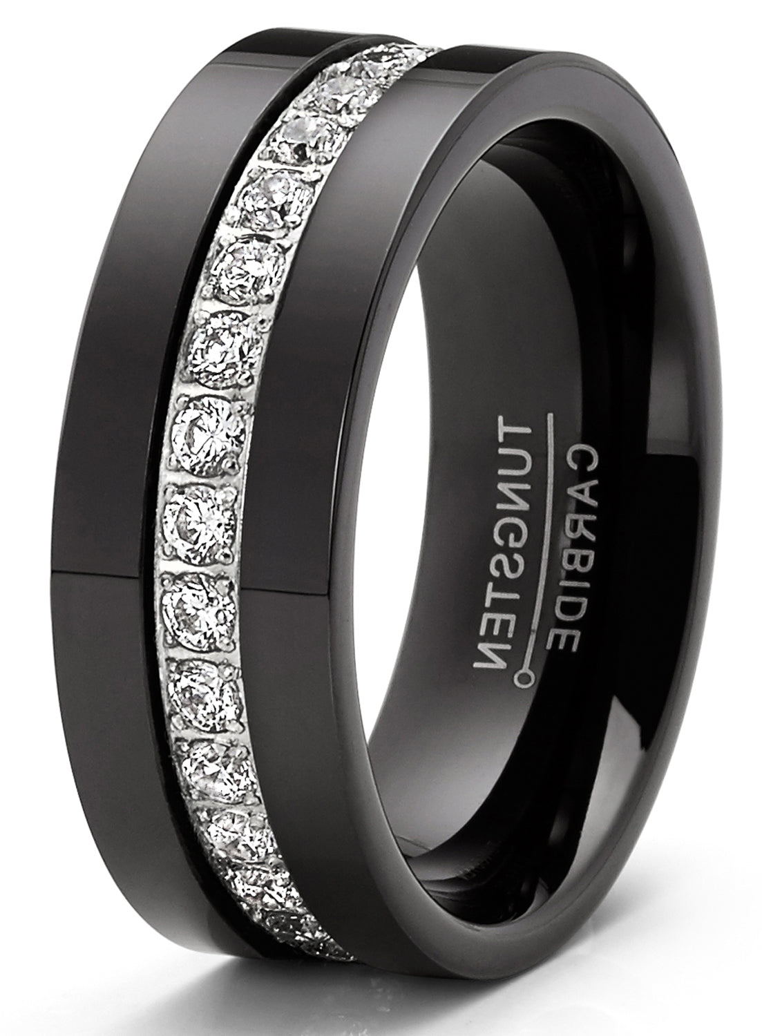 1.35 Carat Tungsten Black Wedding Band Eternity Ring Cubic Zirconia Comfort-Fit