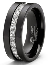 1.35 Carat Tungsten Black Wedding Band Eternity Ring Cubic Zirconia Comfort-Fit
