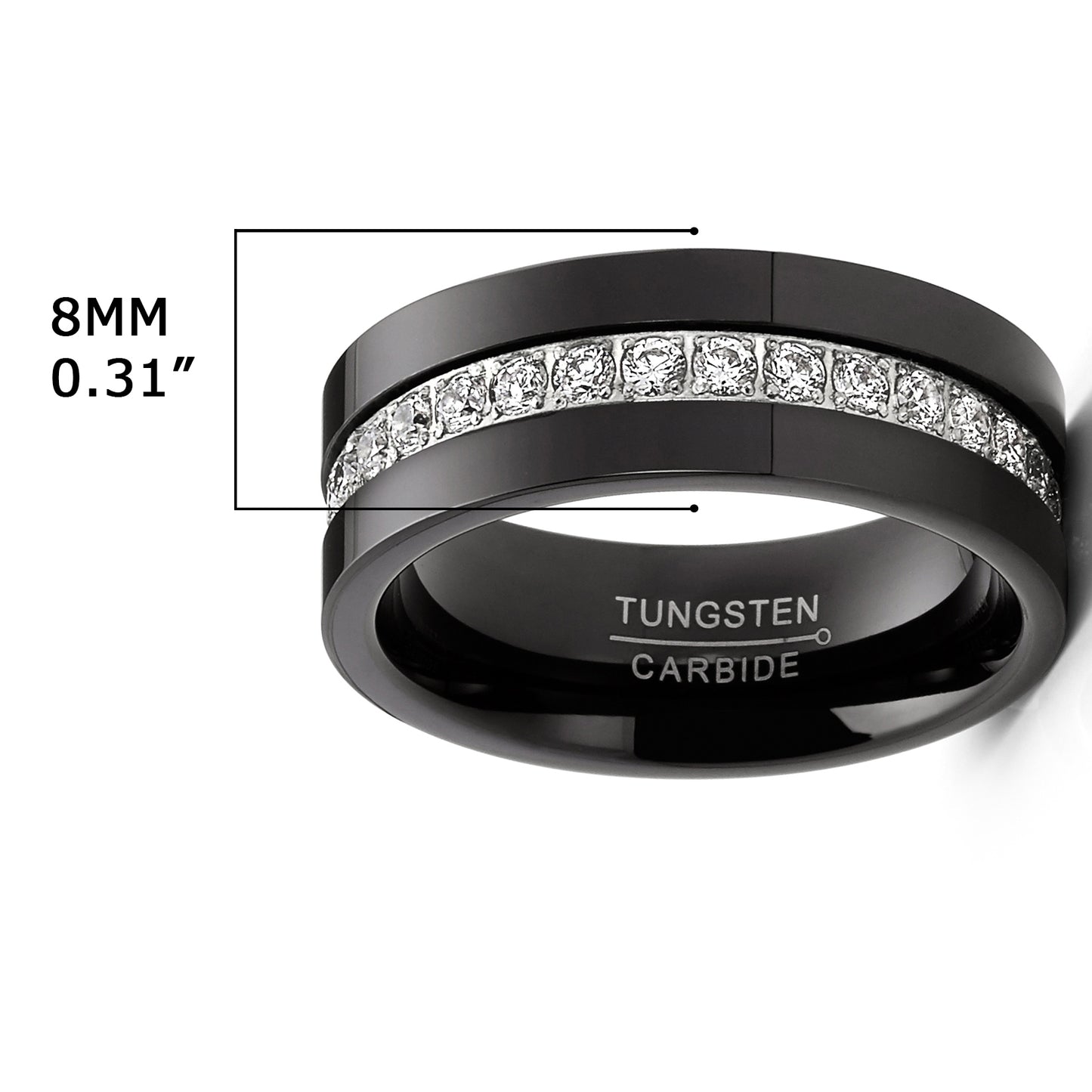 1.35 Carat Tungsten Black Wedding Band Eternity Ring Cubic Zirconia Comfort-Fit