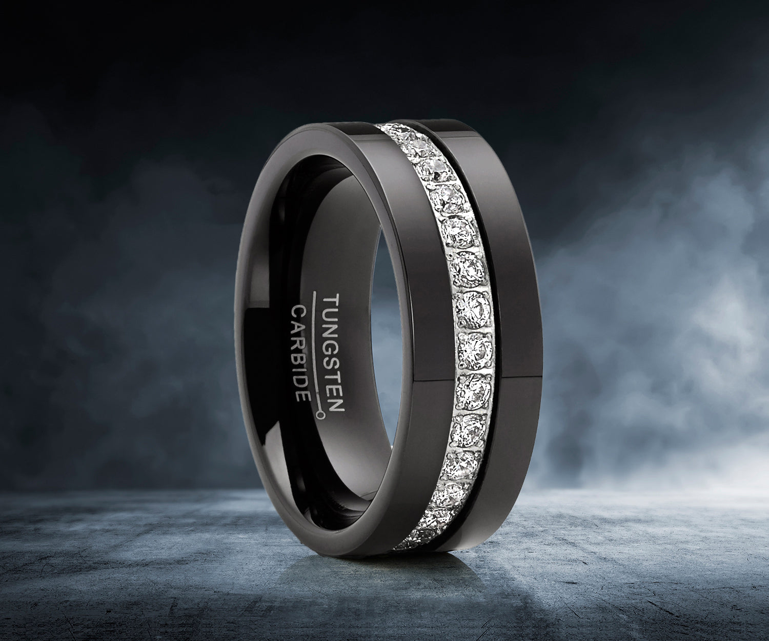 1.35 Carat Tungsten Black Wedding Band Eternity Ring Cubic Zirconia Comfort-Fit