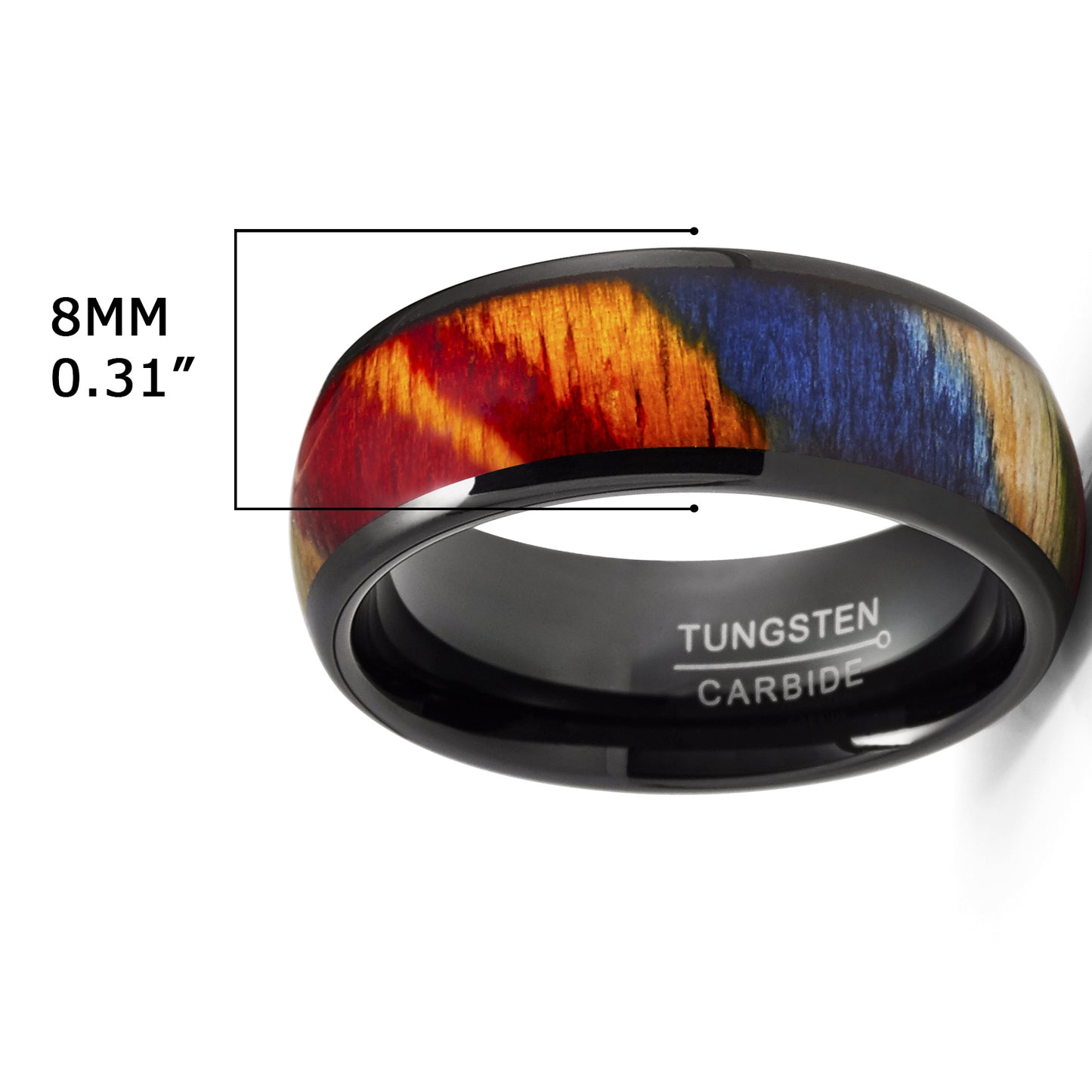 Tungsten Carbide Mens Ring Wedding Band Rosewood 8MM Comfort-Fit Multicolor Black
