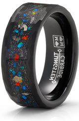 Men's Black Tungsten Ring Wedding Band Black Cluster of Stars Meteorite Inlay 8MM Comfort-Fit