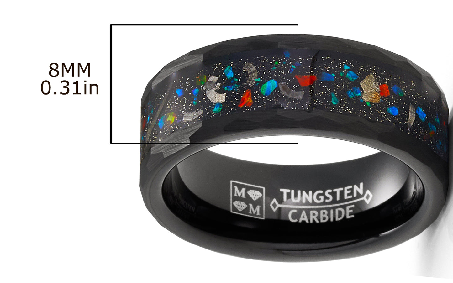 Men's Black Tungsten Ring Wedding Band Black Cluster of Stars Meteorite Inlay 8MM Comfort-Fit