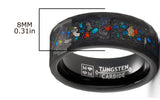Men's Black Tungsten Ring Wedding Band Black Cluster of Stars Meteorite Inlay 8MM Comfort-Fit