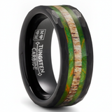 Men's Black Tungsten Ring Wedding Band Black Mossy Wood Antler Hunting Ring 8MM Comfort-Fit