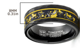 Men's Black Tungsten Ring Wedding Band Gold Flakes Meteorite Shavings Hammered 8MM Comfort-Fit