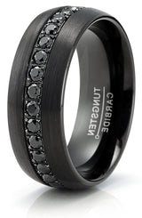 Men's Black Tungsten Ring Wedding Band Black Round 1.7Ct SImulated DIamond CZ Cubic Zirconia 8MM Comfort-Fit
