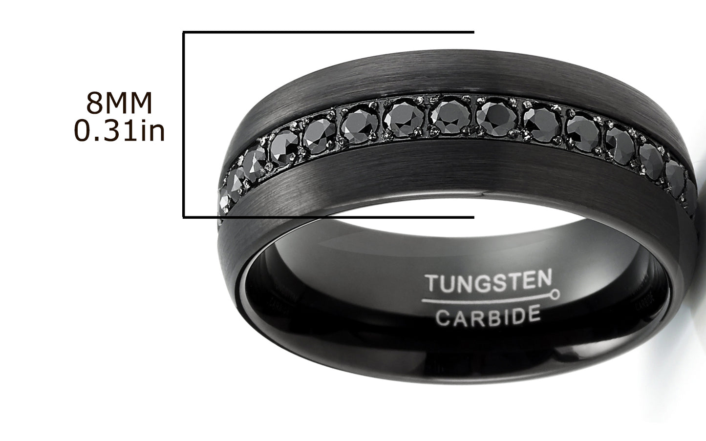 Men's Black Tungsten Ring Wedding Band Black Round 1.7Ct SImulated DIamond CZ Cubic Zirconia 8MM Comfort-Fit