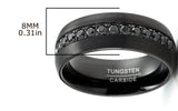 Men's Black Tungsten Ring Wedding Band Black Round 1.7Ct SImulated DIamond CZ Cubic Zirconia 8MM Comfort-Fit